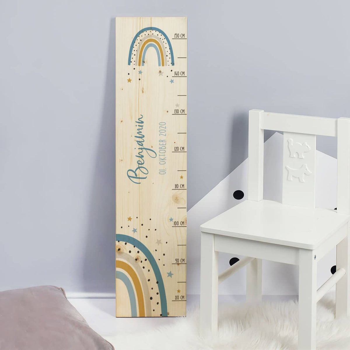 Messlatte bedruckt mit Name und Datum aus Holz
