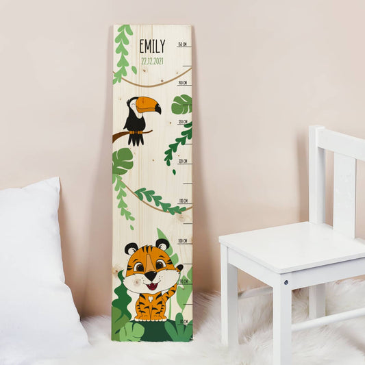 Messlatte mit Tiger und Tucan als Motiv mit Name personalisiert