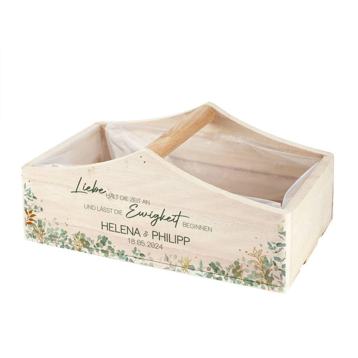 Pflanzkorb zum Hochzeitstag mit Namensaufdruck und Wunschdatum