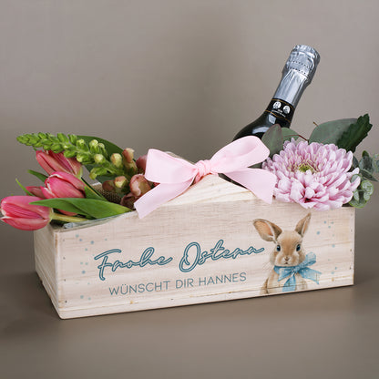 Personalisierter Pflanzkorb zu Ostern aus Holz | Geschenkkorb mit Hasenmotiv | Holzkiste in 3 Varianten