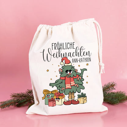 Mittelgroßer Geschenksack mit Name Ann-Kathrin, Weihnachtsbaum Motiv und Schriftzug Fröhliche Weihnachten