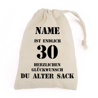 Baumwollbeutel für einen alten Sack mit Personalisierung