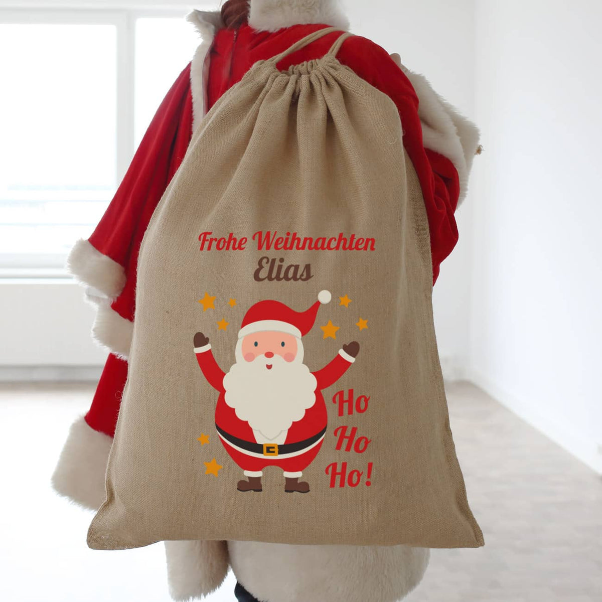 Geschenksack XL zu Weihnachten aus Jute mit Name