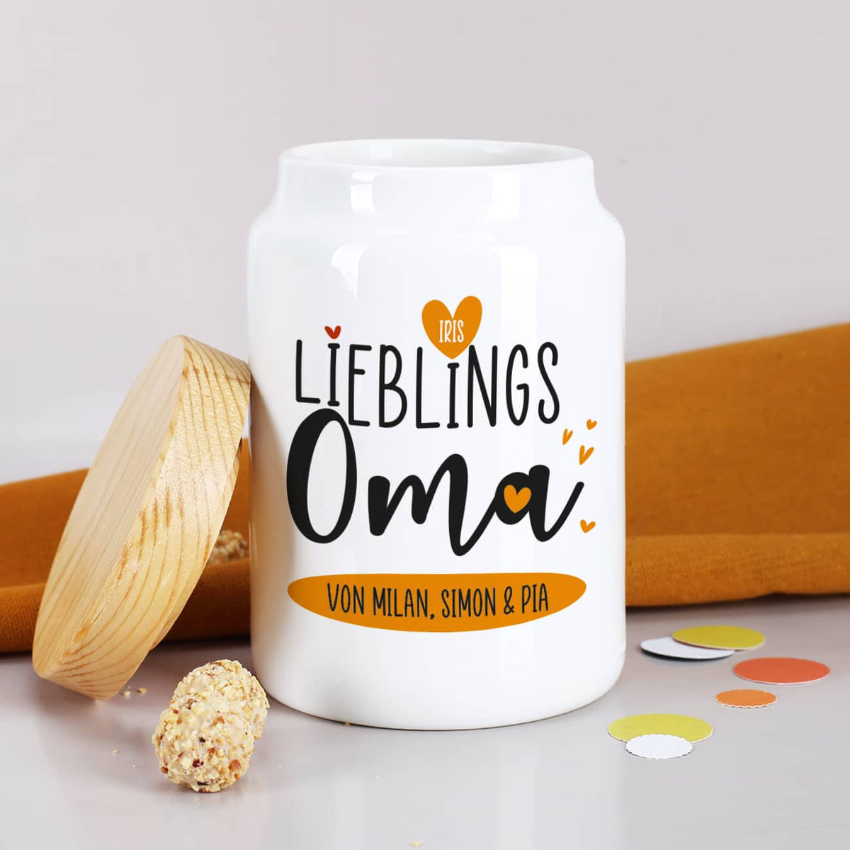 Lieblingsoma - Keramikdose mit Name, Wunschtext