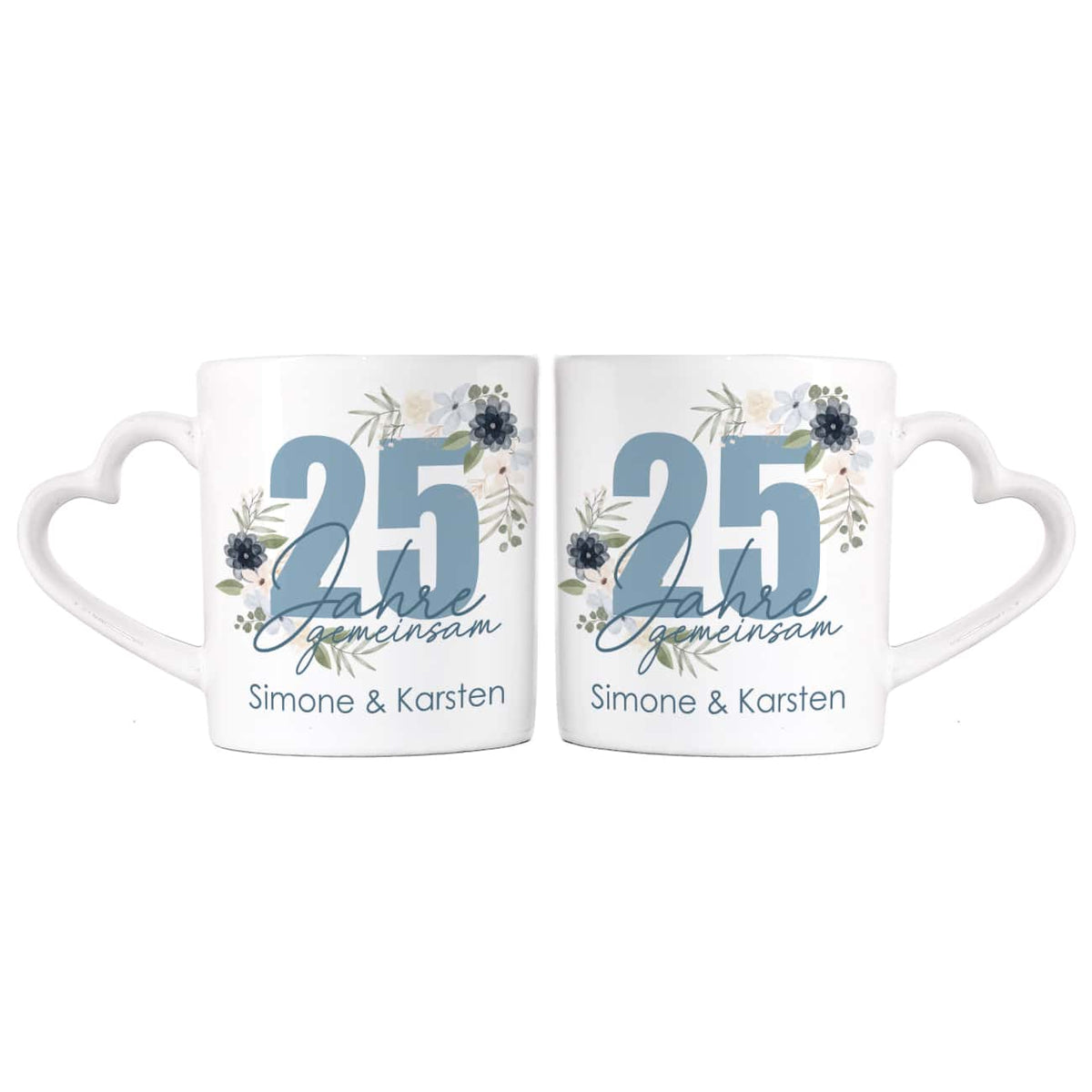 25 Jahre gemeinsam - Paartassen zur Silberhochzeit mit Namen