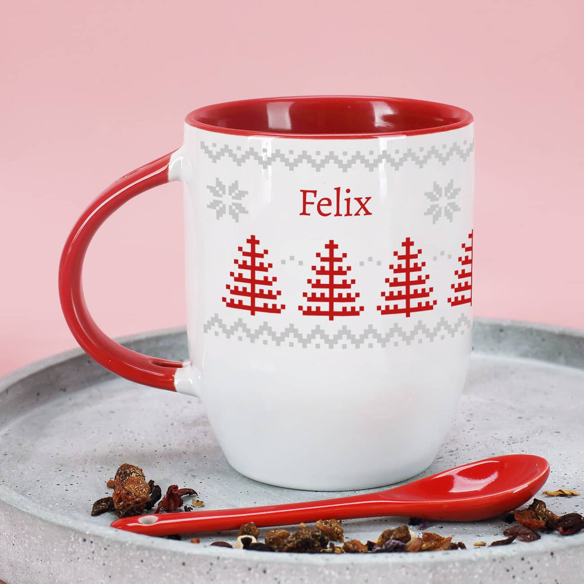 Löffeltasse mit norwegischem Muster und Ihrem Wunschnamen