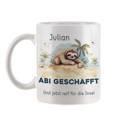 Coole ABI & Schulabschluss - Tasse mit Faultier, Name und Wunschtext