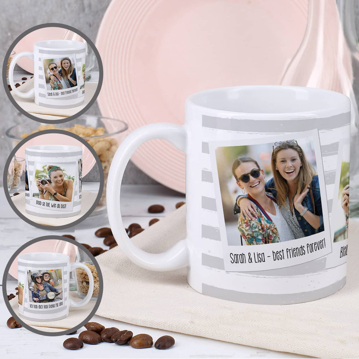 personalisierte Tasse mit 3 Fotos und eigenem Wunschtext