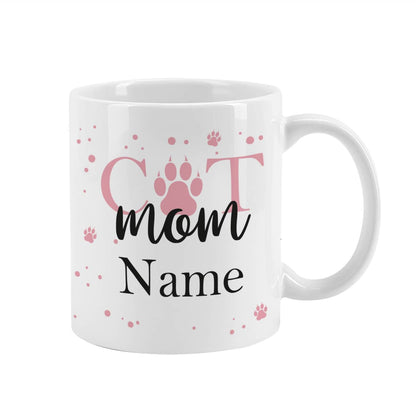 Individuell bedruckter Kaffeebecher "Cat Mom" mit Katzenpfoten und Name