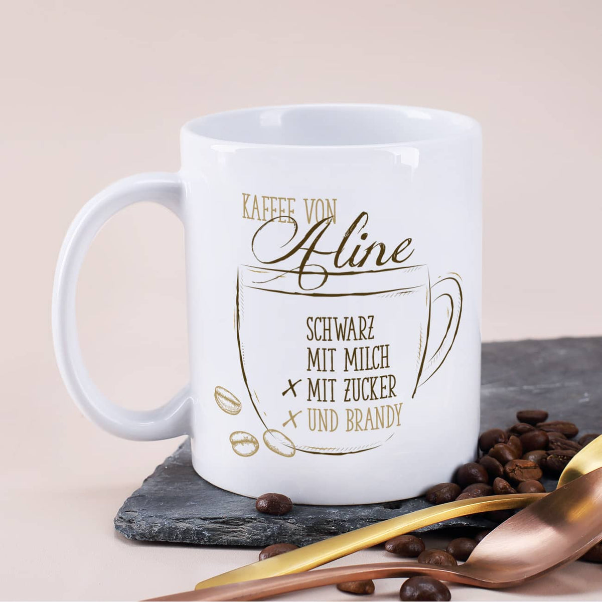 Kaffeetasse mit Ankreuzmöglichkeiten und Ihrem Wunschtext