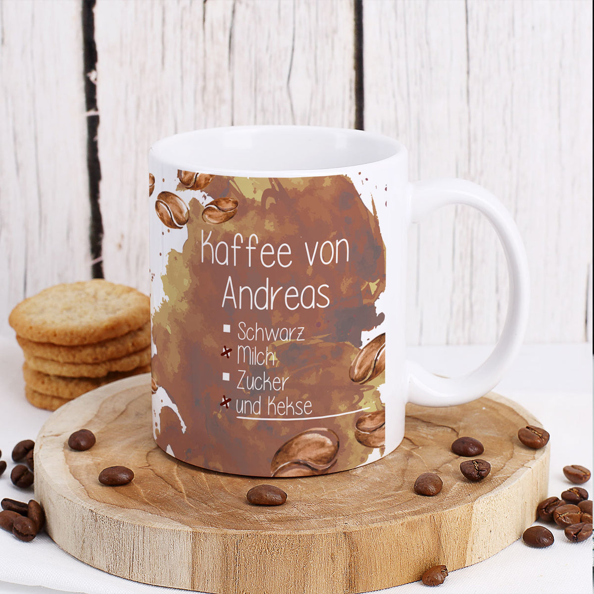 Persönliche Tasse - Kaffee schwarz, mit Milch oder Zucker - mit Name und Wunschtext