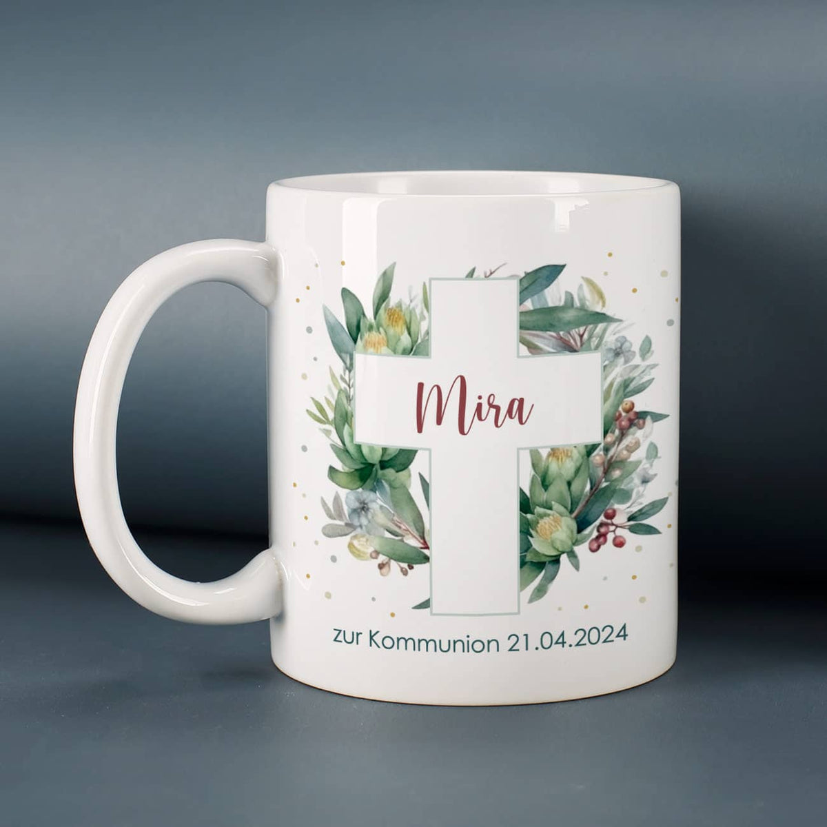 Edles Blätterkranz-Motiv mit Kreuz & Name