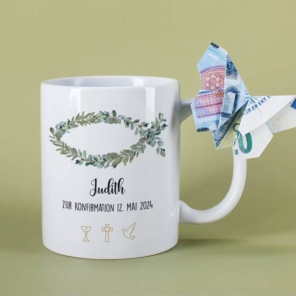 Tasse - Eukalyptus Fisch - zur Konfirmation als Geldgeschenk