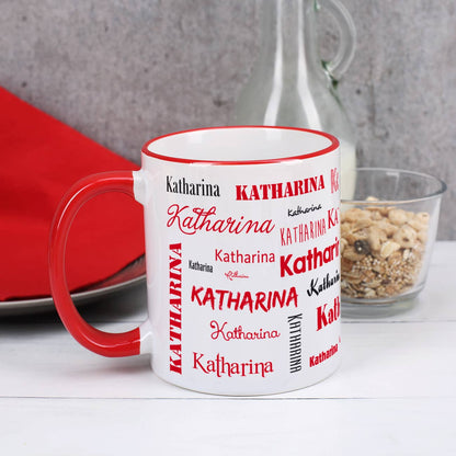 Deine Tasse bedruckt mit deinem Namen in verschiedenen Schriftarten