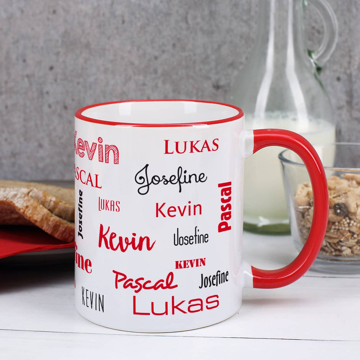 Familien-Tasse mit vier Namen, rot