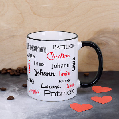 Familien-Tasse mit vier Namen, schwarz