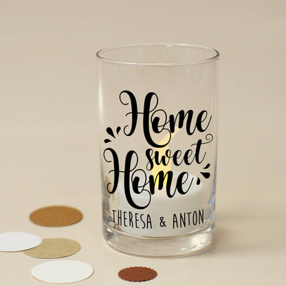 Windlicht aus Glas für Teelichter als Geschenk zum Einzug