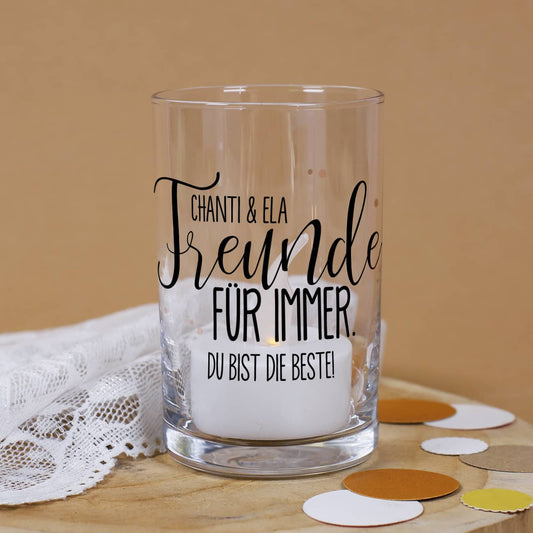 Freunde für immer Windlicht mit Text und Name personalisiert