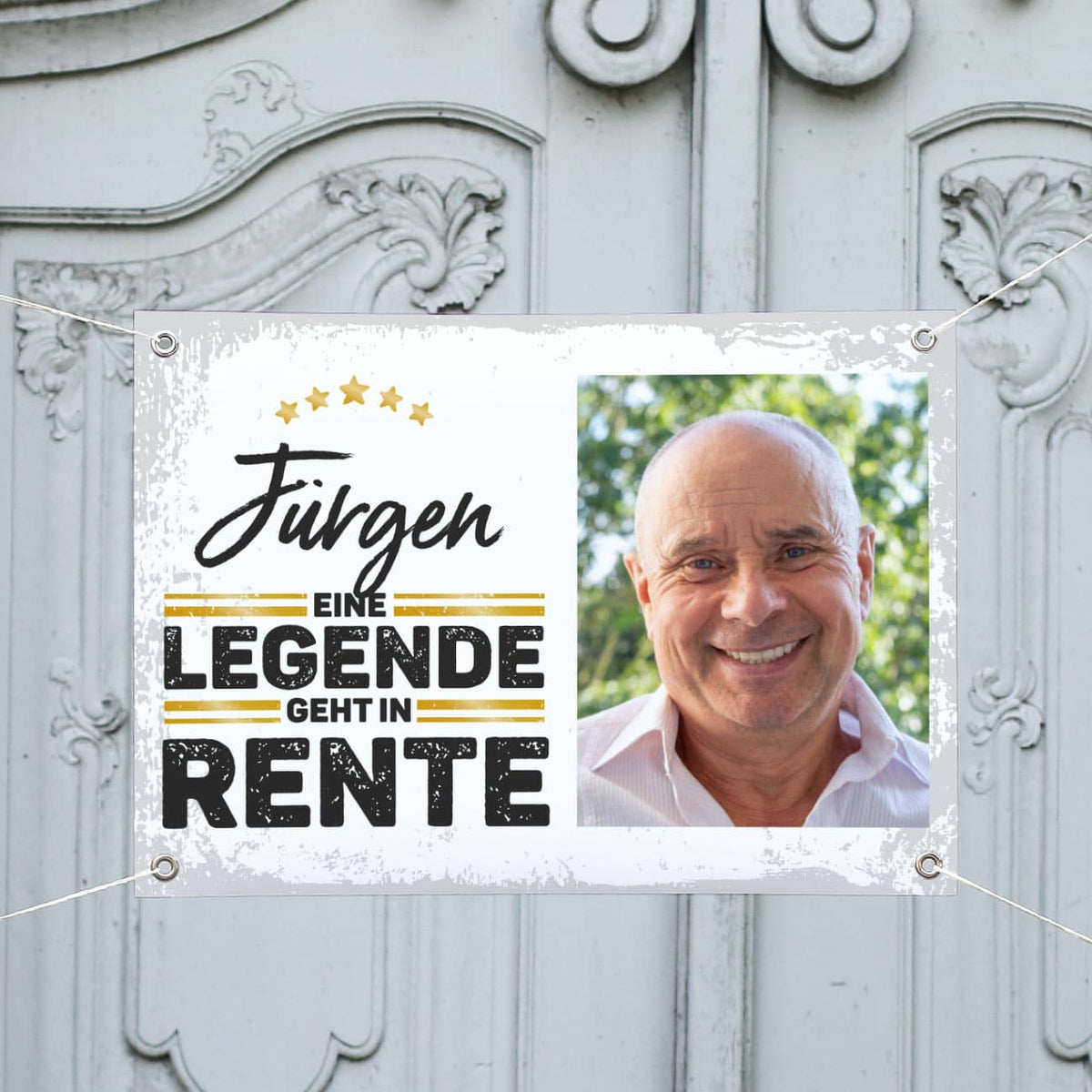 Legende geht in Rente - Fotobanner zum Ruhestand mit Wunschname