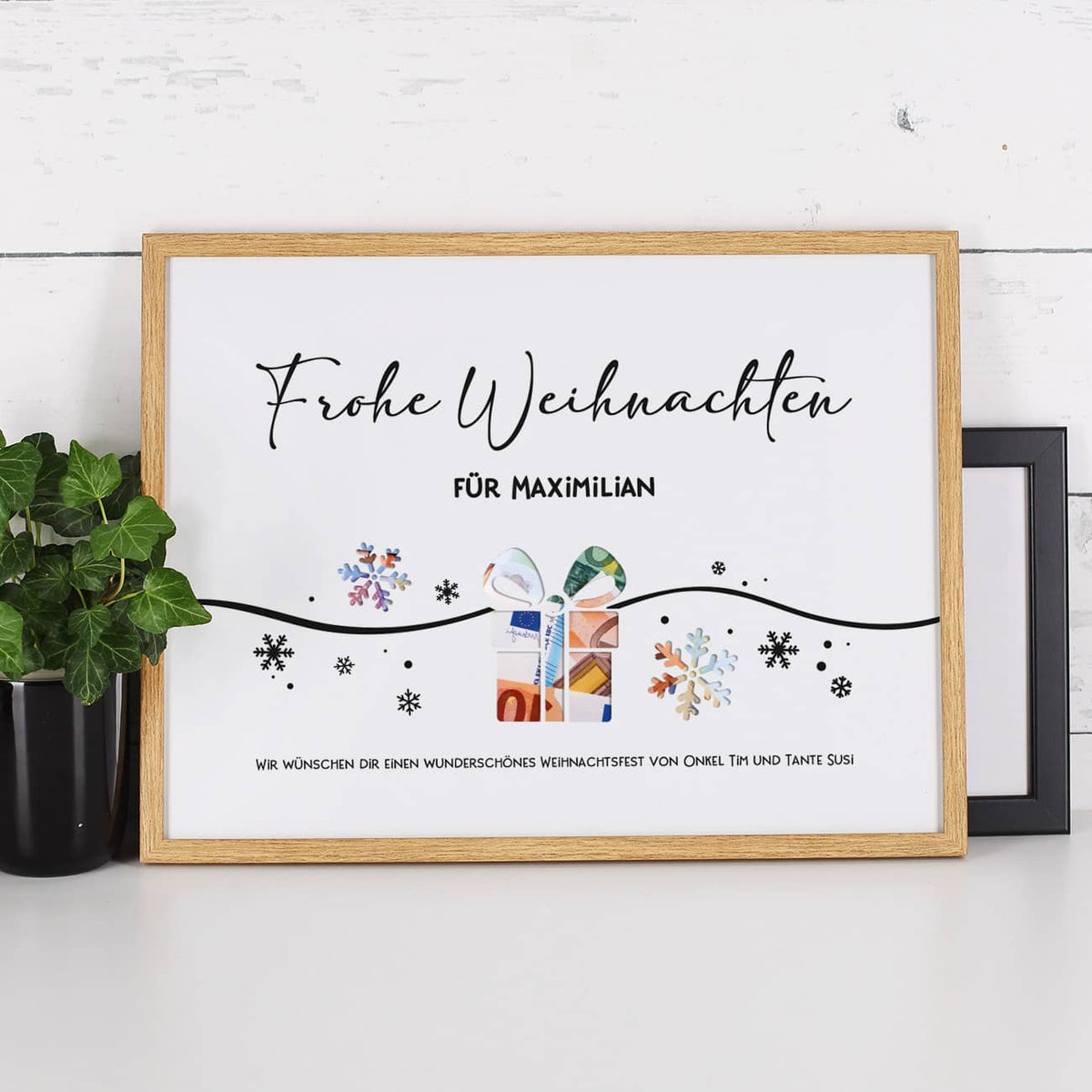 Geldgeschenk zu Weihnachten - Bilderrahmen mit 3 Zeilen Wunschtext, 30x40cm