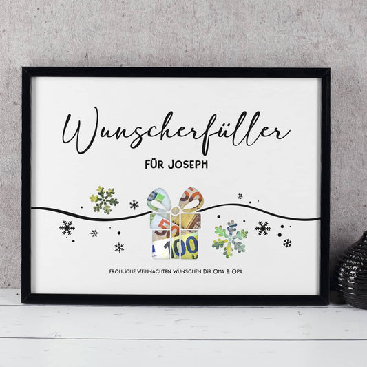 Geldgeschenk zu Weihnachten - Bilderrahmen mit 3 Zeilen Wunschtext, 30x40cm