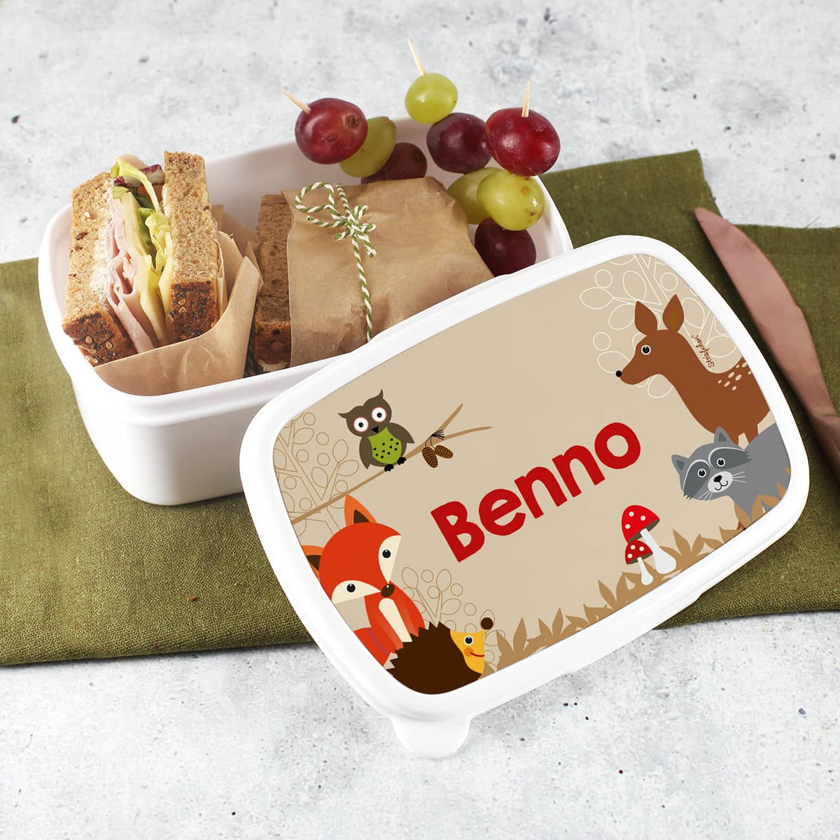 Brotdose mit süßem Waldtiere Motiv und Name nach Wunsch