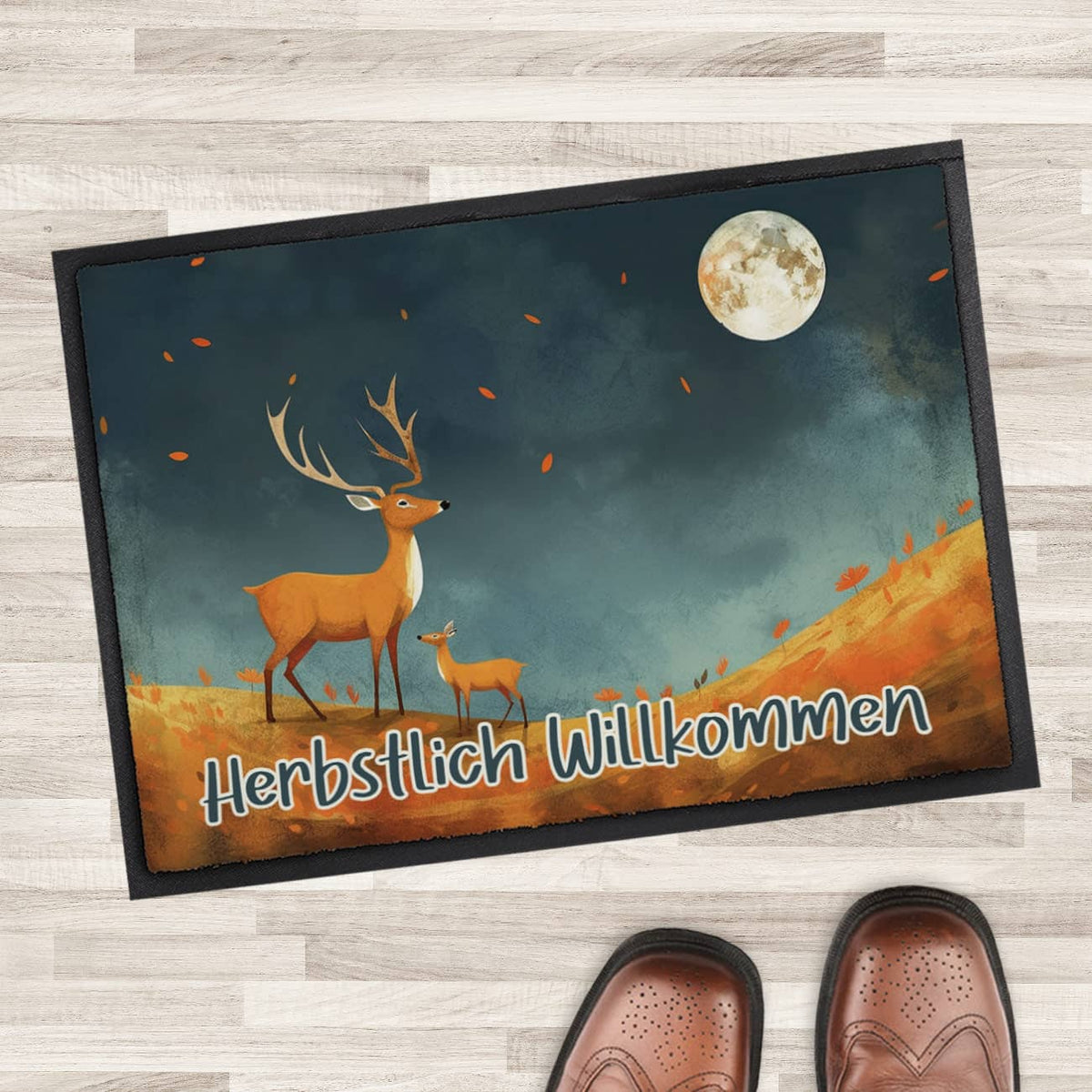 Herbst Fußmatte mit Hirschmotiv und Wunschtext 
