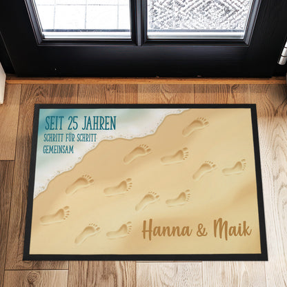 Fußmatte Silberhochzeit Schritt für Schritt gemeinsam – personalisiert mit Namen Hanna & Maik
