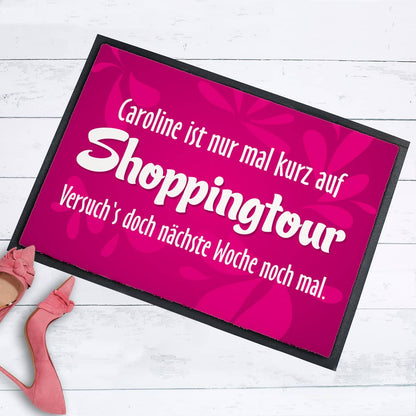 Pinkfarbene Fussmatte mit ihrem Wunschtext 