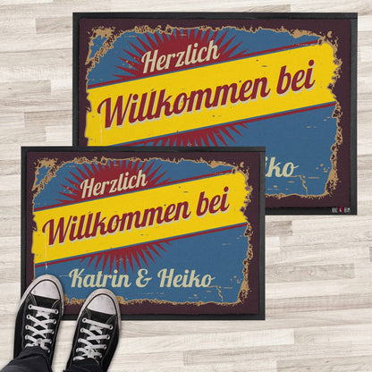 Fußmatte Herzlich Willkommen im Retro Look - 2 Größen
