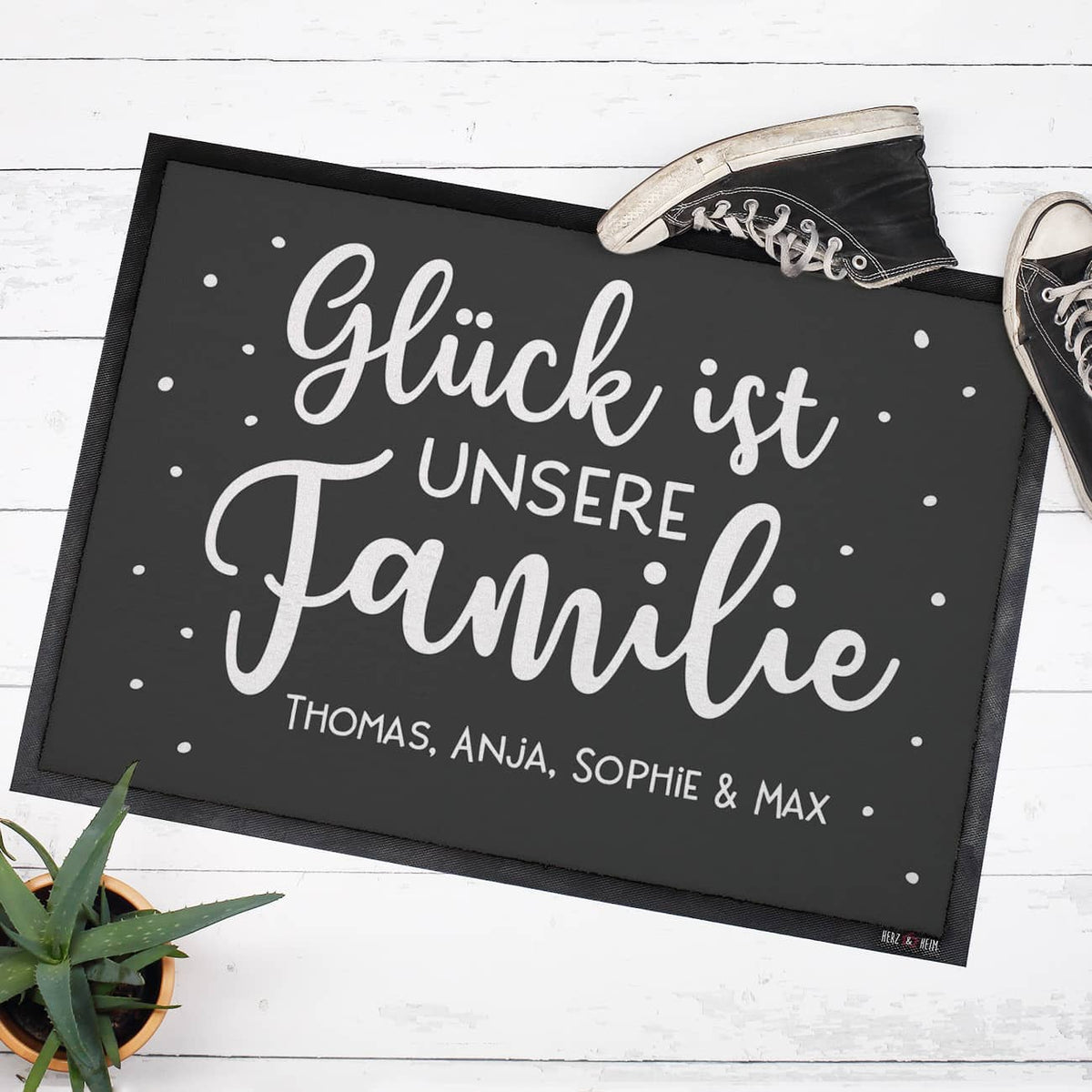 Glück ist unsere Familie - Fußmatte mit Ihrem Wunschtext