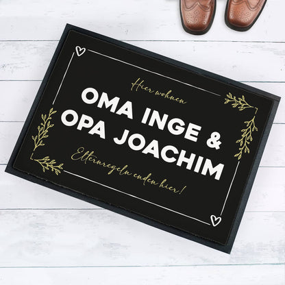 Lustige Fußmatte Oma Opa  - Elternregeln enden hier - personalisierbar