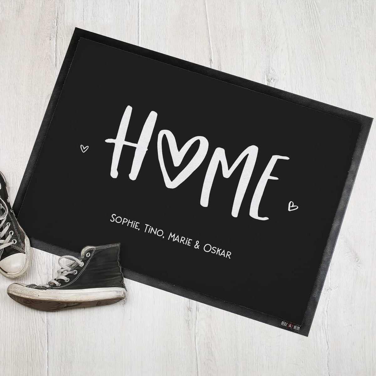 Home Fußmatte mit Herz und Wunschtext