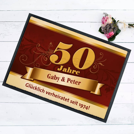 Fußmatte zur Goldenen Hochzeit mit großer 50