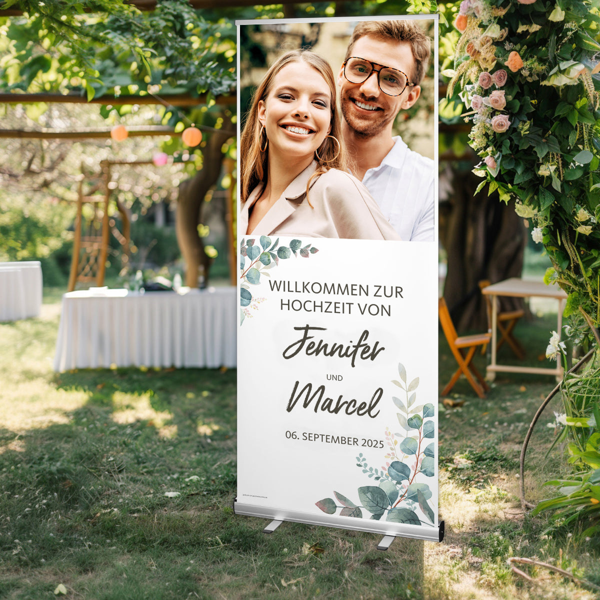 Roll-Up Banner - Eukalyptus - Hochzeitsaufsteller mit Ihrem Wunschfoto