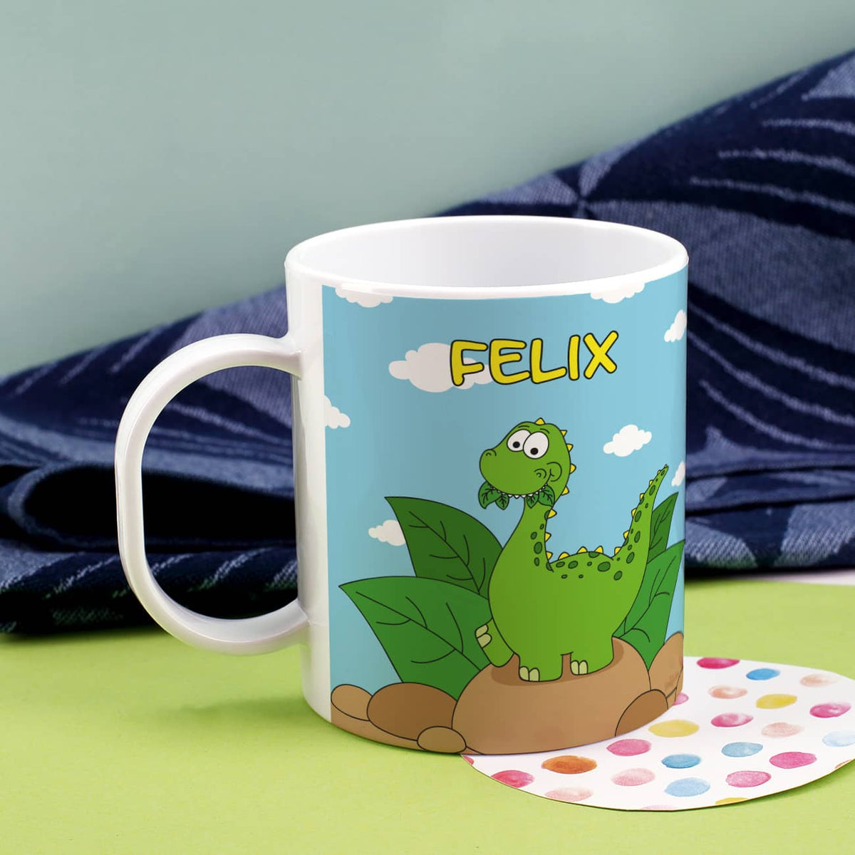 Kindertasse Dinosaurier Name