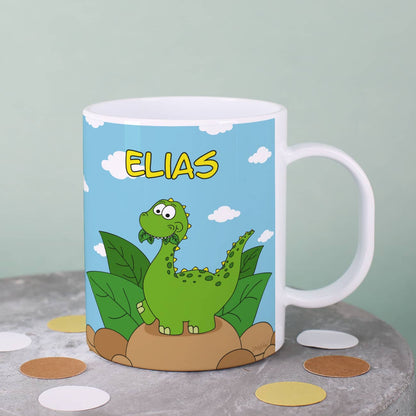 Kunststoff-Melamin-Tasse mit Dino und Name bedruckt