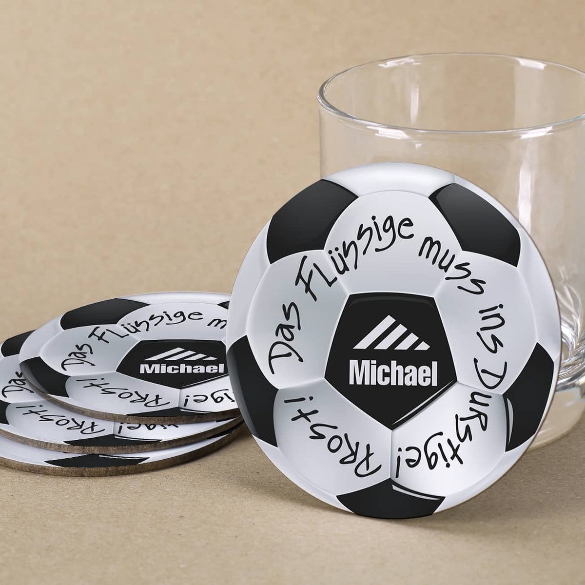 Untersetzer mit Fußball-Motiv und Name personalisiert