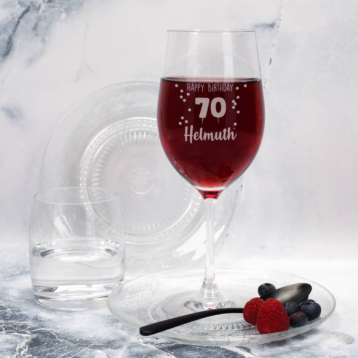 Happy Birthday 70 - graviertes Weinglas zum 70. Geburtstag mit Name