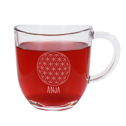 Teeglas - Lebensblume - mit Wunschtext graviert