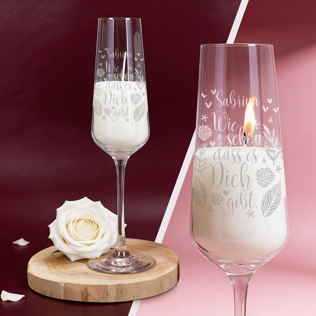 Duftkerze im Glas "Wie schön, dass es dich gibt" mit Name graviert