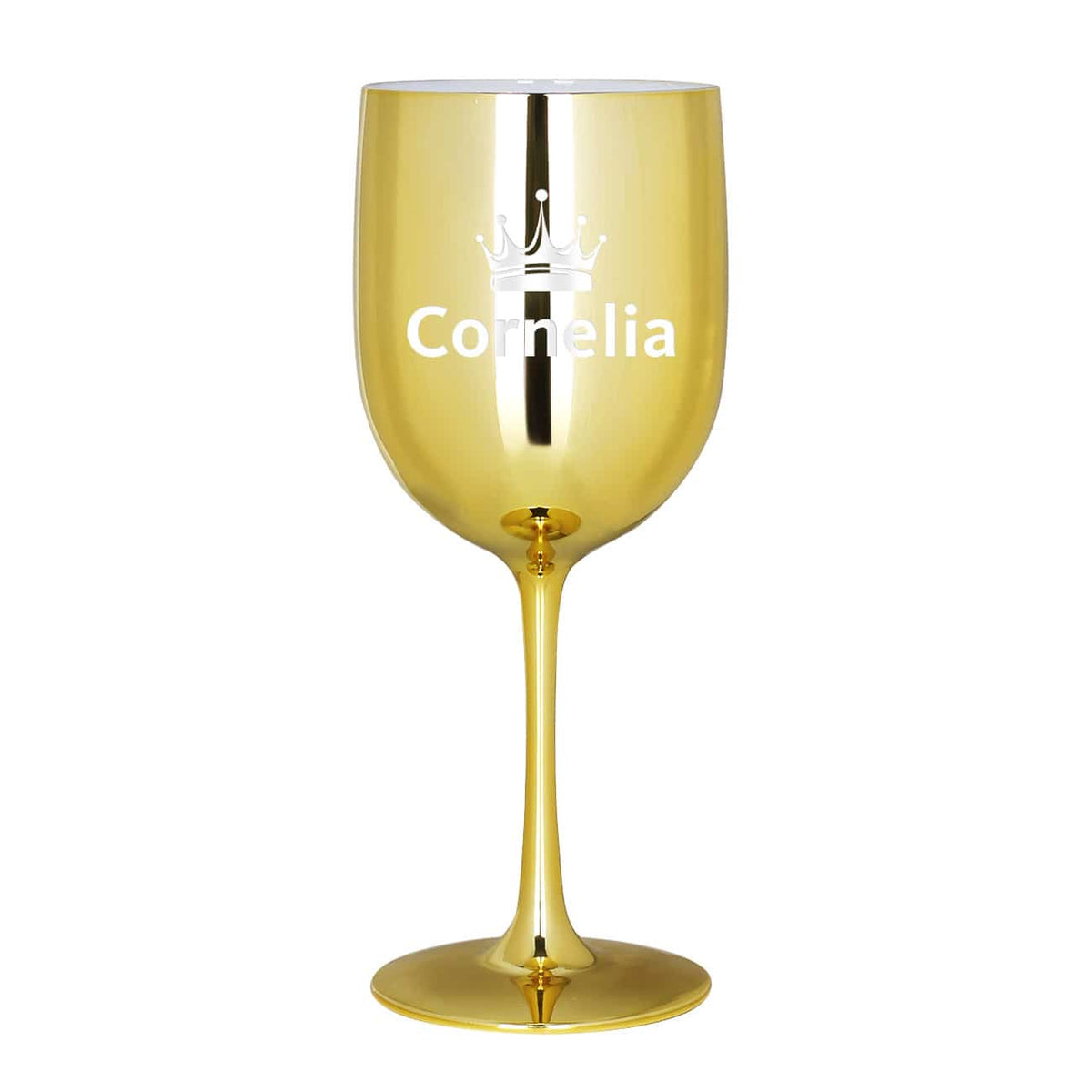 Weinkelch in Gold mit Gravur von Name und Krone