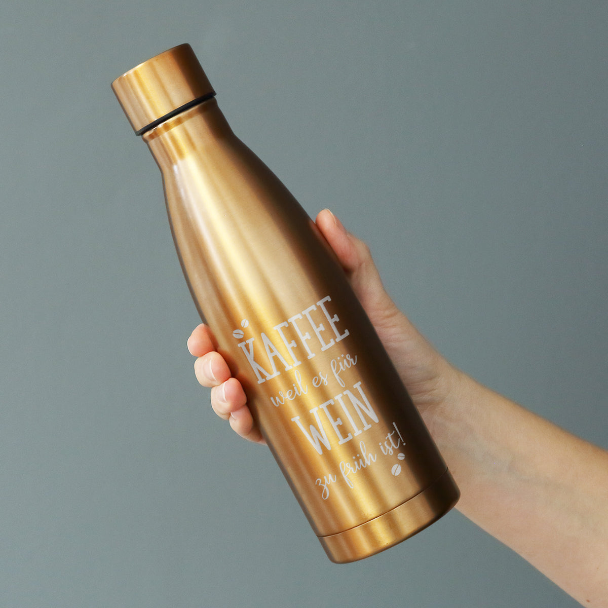 Thermosflasche mit Kaffeemotiv und Wunschtext