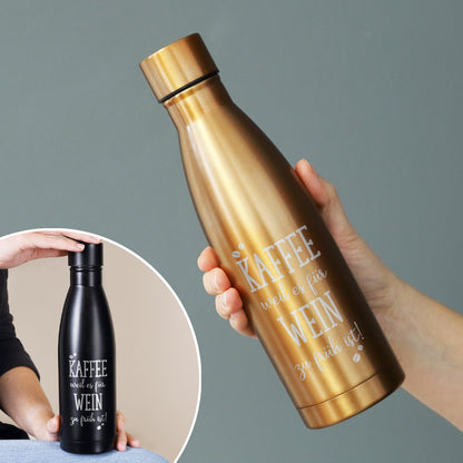 Thermosflasche mit Kaffeemotiv und Wunschtext