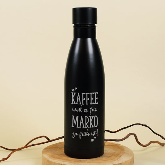 Thermosflasche mit Kaffeemotiv und Wunschtext