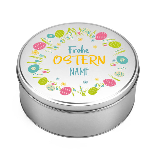 Frohe Ostern - Blechdose mit Ostermotiv und Name