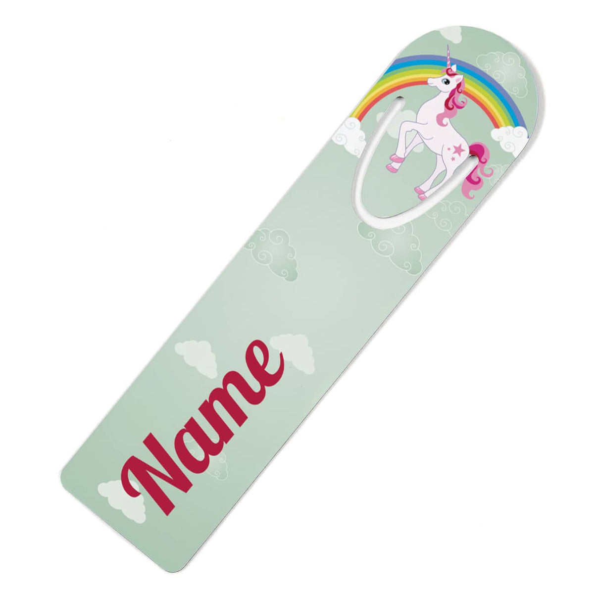 Lesezeichen mit Name und Einhorn auf Regenbogen