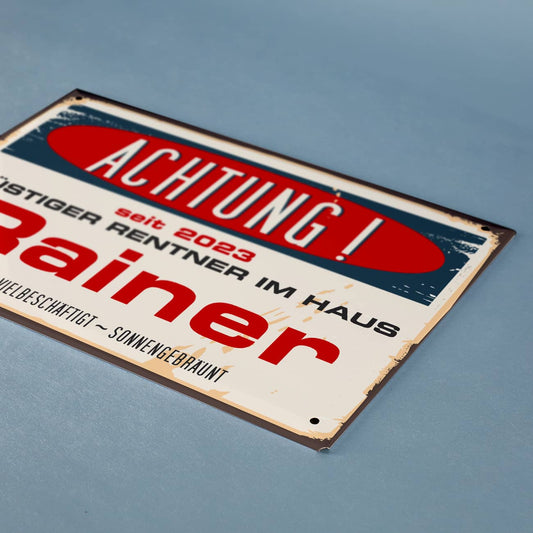 Geburtstagsgeschenk für Rentner - Metallschild mit Name