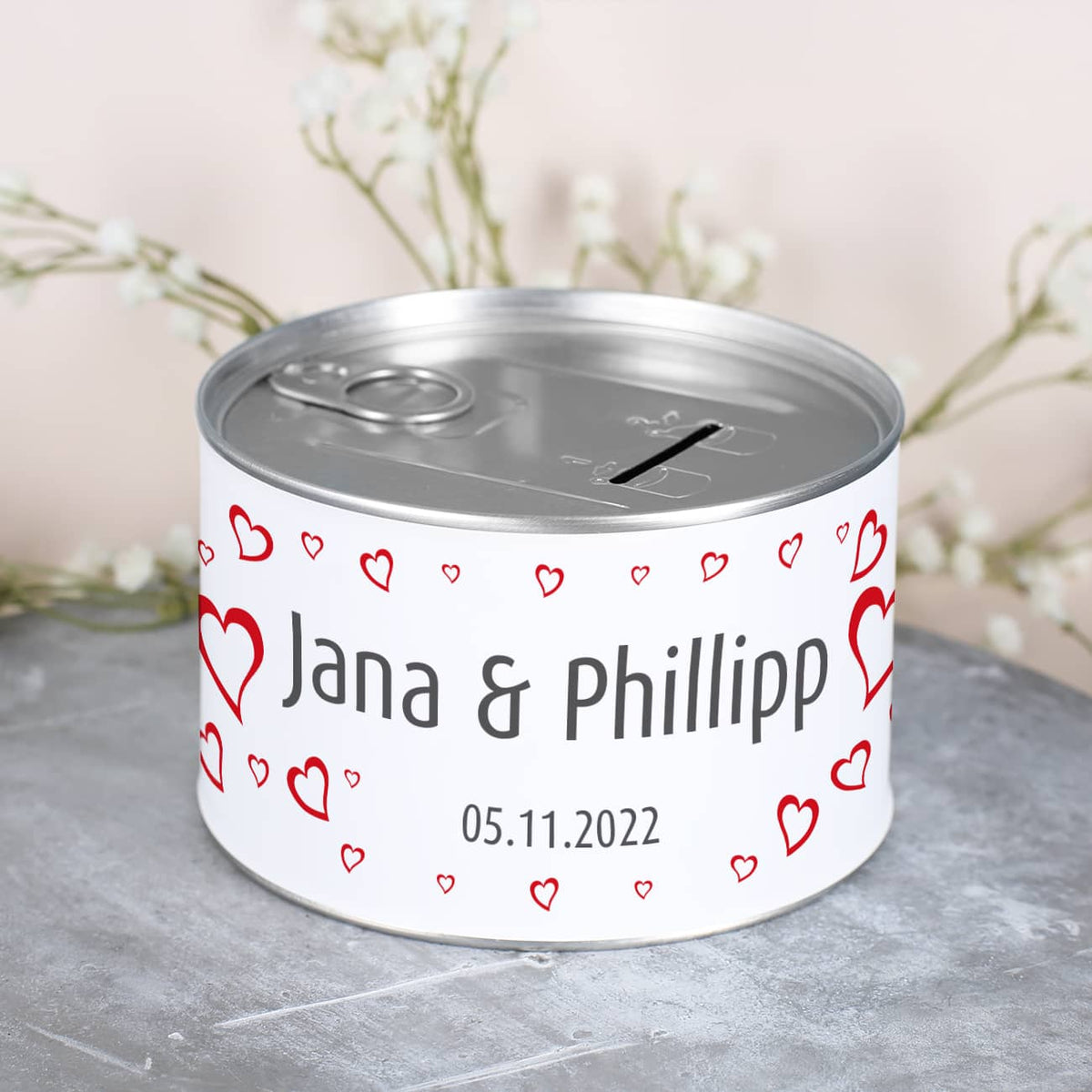 Spardose aus Metall für Geldgeschenke zur Hochzeit