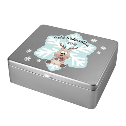 Teebox zu Weihnachten mit Ihrem Wunschnamen und Rentiermotiv bedruckt